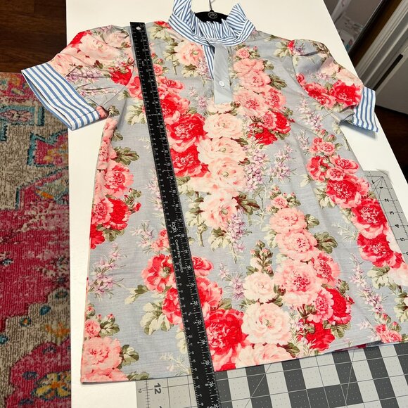 Blue, Pink & White Floral Bubble Sleeve Top Blouse (S) VERY CUTE! - Picture 9 of 10